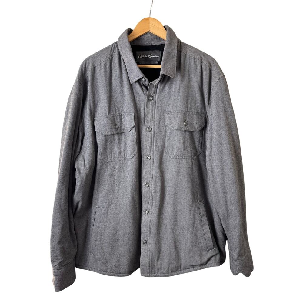 Eddie Bauer Barn Shacket Mens XL Gray Utility Thick Lined Pockets Work Outdoors